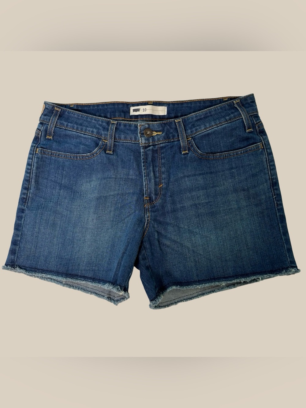Levi's Mid Rise Denim Cutoff Shorts Raw Cut Hem Dark Wash Blue Jeans 90s SZ 10